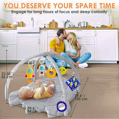 QUOKKA Baby Play Gym XL – Rocket-Shaped Baby Play Mat with 6 Large Sensory Toys – Tummy Time Mat for Infant Development – Machine Washable Newborn Essentials Must Haves – Gender Neutral Gift Items