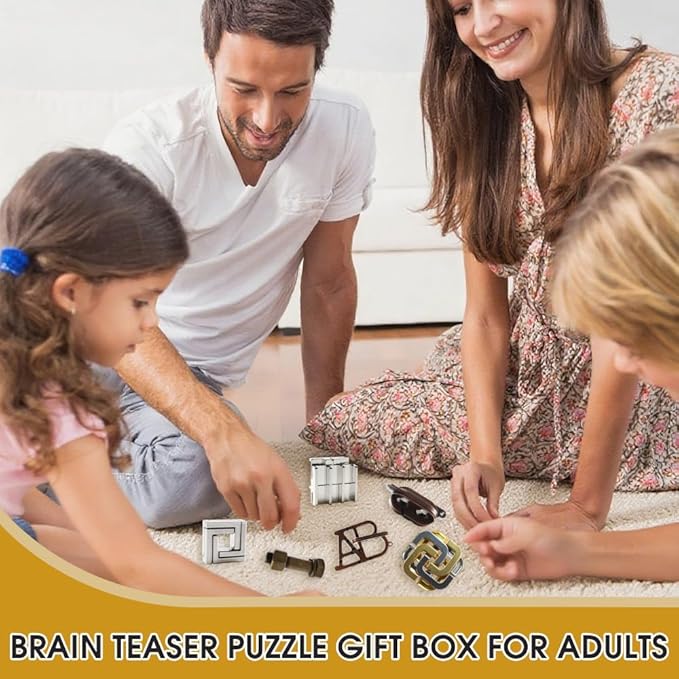8PCS Brain Teaser Puzzles for Adults, Mind Puzzle Ancient Wooden and Metal Puzzles 3D Unlock Interlock IQ Education Puzzle Box Game for Adults