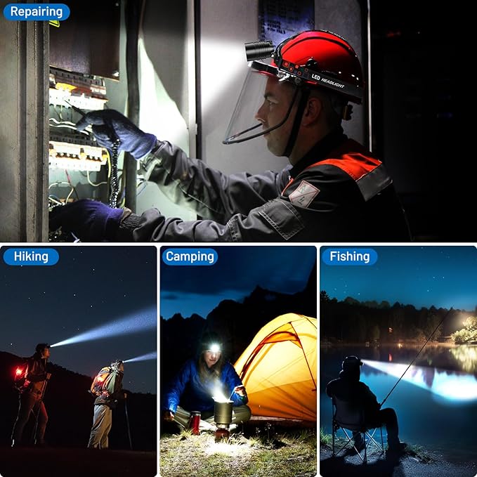 Rechargeable Led Headlamp 2Pack, 99000 Lumen Super Bright Head Lamp with 3 Modes & 90° Adjustable, Brightest Headlamp 30H Long Runtime, Powerful Waterproof Headlamps for Adults Camping