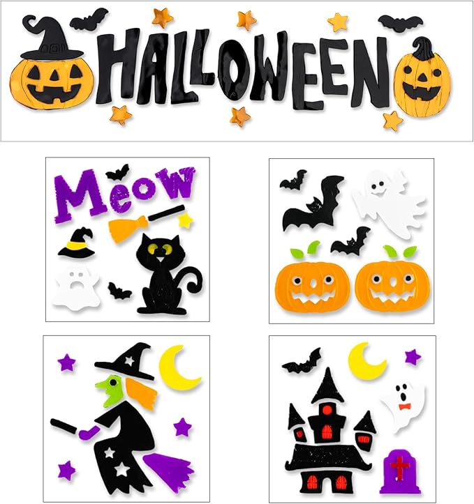 5 Pcs Halloween Window Clings Gel, Decorations for Office, Classroom, Refrigerator - Stickers for Windows (Witch)