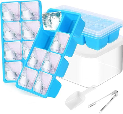 Ice Trays for Freezer with Lid and Bin, JRISBO 6 Pack Silicone Ice Cube Tray