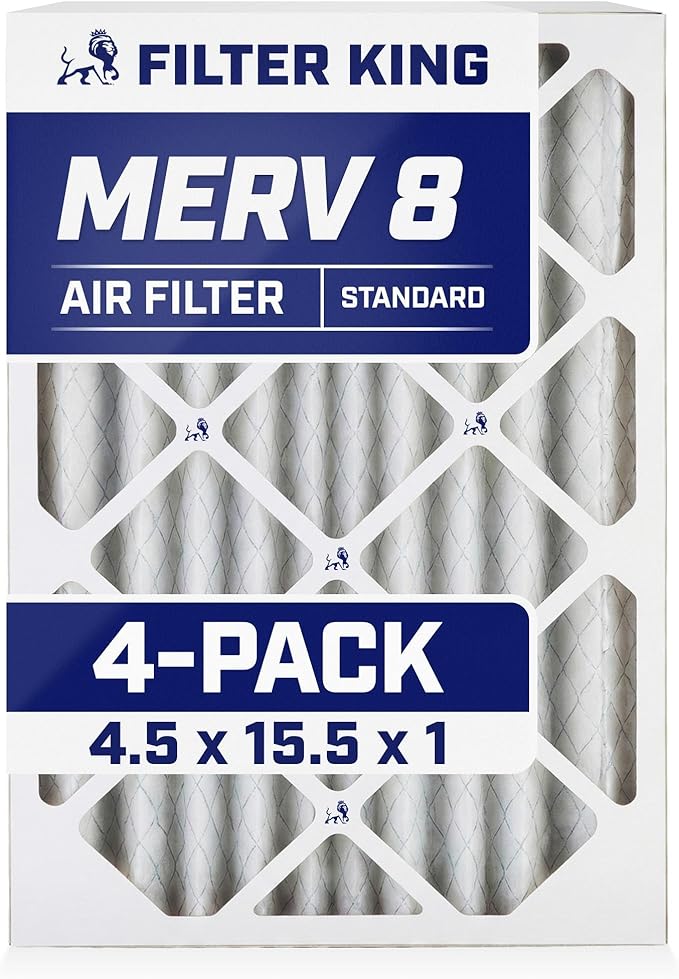 Filter King 4.5x15.5x1 Air Filter | 4-PACK | MERV 8 HVAC Pleated A/C Furnace