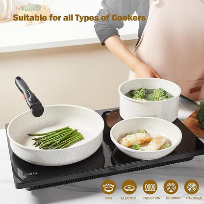ROSSETTO 17pcs Pots and Pans Set Non Stick from France, Ceramic Cookware Set with Removable Handle, Induction RV Kitchen Cookware Set, Stackable, PFOA and PFAS Free, Oven Safe