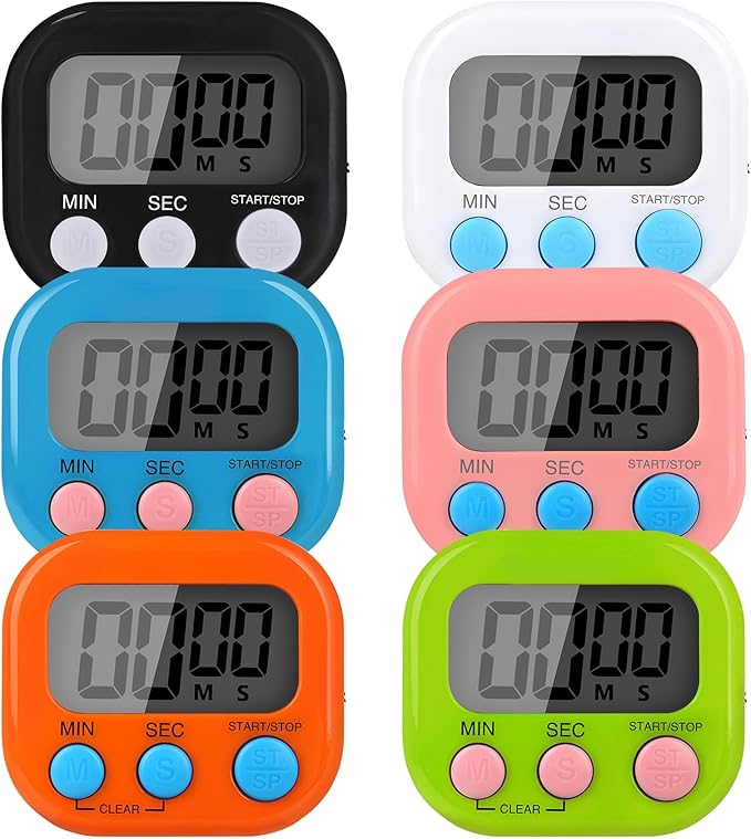 6 Pack Multi-Function Electronic Timer, Colorful Kitchen Timers Digital Magnetic