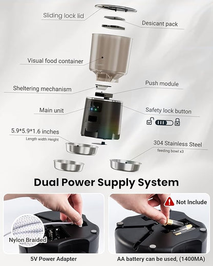 Automatic Cat Feeder for 3 Cats, 6L/25 Cup Cat Food Dispenser