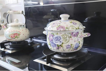 Flower Enamel on Steel Stock Pot/Stockpot