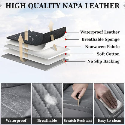 Coverado Car Seat Covers Full Set, Seat Covers for Cars,Gray Car Seat Cover, Waterproof Car Seat Protector, 5 Pieces Nappa Car Seat Cushion, Car Seat Covers Front Seats and Back Fit for Most Cars