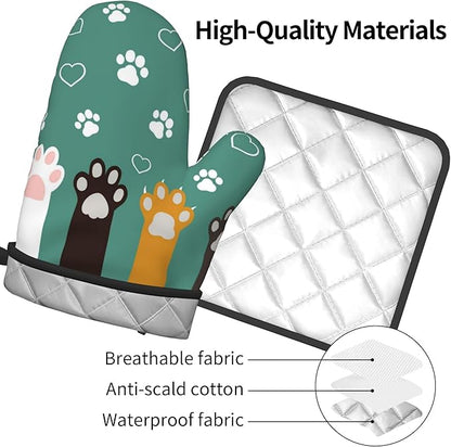 Cat Oven Mitt Potholders Sets