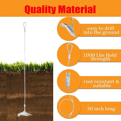 30 Inch Earth Anchors, (12 Pcs) 1000LBS Ground Earth Anchors Set for Trapping Securing Camping Tents Sheds Swing Green House, Easy to Use Heavy Duty Retaining Wall Anchors