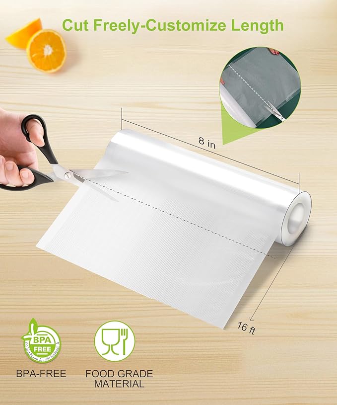 [2025 Upgraded] Bonsenkitchen 6 Rolls 8" x 16' Vacuum Sealer Bags for Food with a Color Box, Easy to Store, Commercial Grade, BPA Free, Great for Food Storage or Sous Vide, VB20