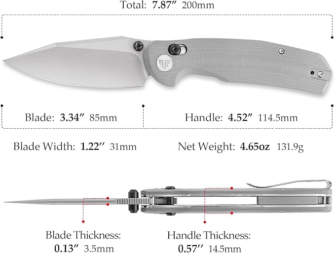Axis Knives, EDC Folding Knife for Men, Pocket Knife with Clipï¼?.34??14C28N Steel,Thumb Stud Blade,Grey G10 Handle.Outdoor Camping Tool，Hornet-03G