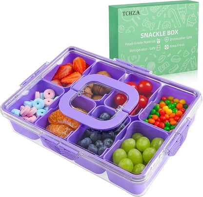 Snackle Box Container, Dishwasher Safety - Divided Serving Tray with Lid and Handle, Charcuterie Board for Portable Snack Platters - Organizer for Fruits Snacks - Perfect for Road Travel - Purple