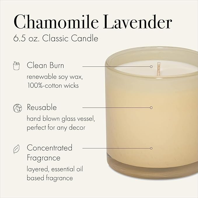 LAFCO New York Classic Candle, Chamomile Lavender - Pack of 2, 6.5 oz - 50-Hour Burn Time - Reusable, Hand Blown Glass Vessel - Made in The USA