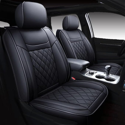 Huidasource Grand Cherokee Seat Covers, Waterproof Leather Customized Car Seat Cushion Covers, Full Set Seat Protectors Compatible with Jeep Grand Cherokee 2011-2022 (5 Pcs Full Set/Black)