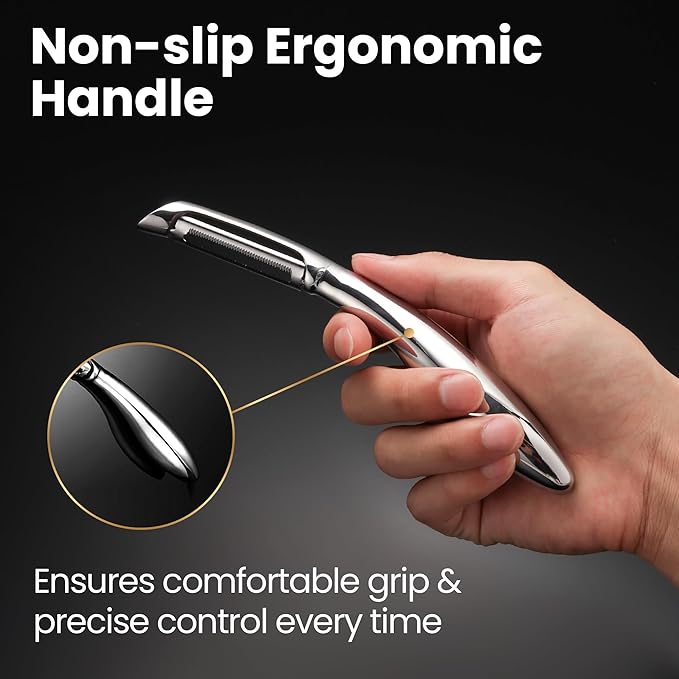 Vegetable Peeler, Premium Stainless Steel Potato Peeler, High Tensile Ultra Sharp Blade Fruit and Food Slicer, I Shaped with Ergonomic Non-Slip Handle, Dishwasher Safe with 5 Years Warranty