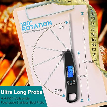 Meat Thermometer Digital, IP67 Waterproof Cooking Thermometer with Backlight & Hold Function, Instant Read Food Thermometer for Cooking, Outdoor Grilling, Candy Making (Black)