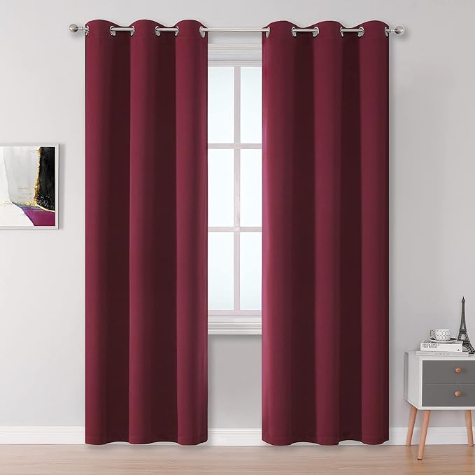 DUALIFE Burgundy Blackout Curtains Panels