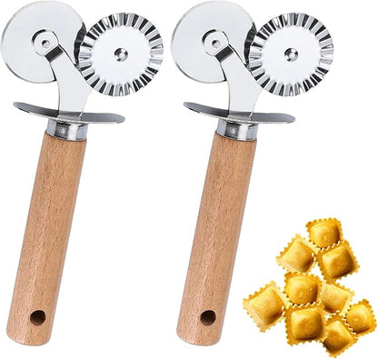 Pastry Double Cutter Wheel, 2 Pack Pasta Cutter Wheel, Dual-Head Baking Tool