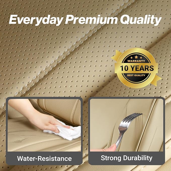 Coverland Custom SUV Car Seat Covers Full Set for [2006-2007 Toyota Highlander Hybrid] - Protector Car Seat Cover Water Resistant Leather Memory Form Back Support Seat Cushion [Full Set-Beige]