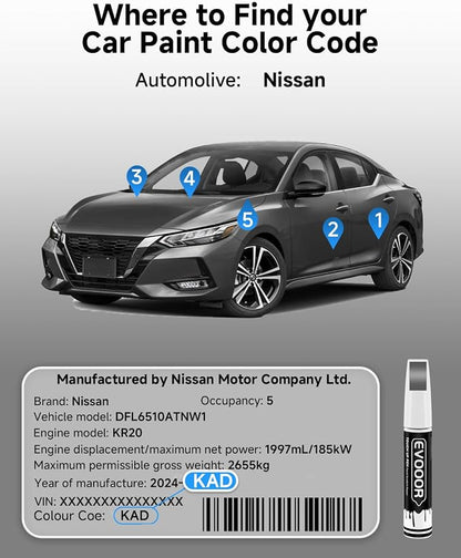 Touch Up Paint Compatible with Nissan Exact Match 2 in 1 Touch up Paint for Chips and Nicks Repair (Gun Metallic(KAD) Compatible with All Models)