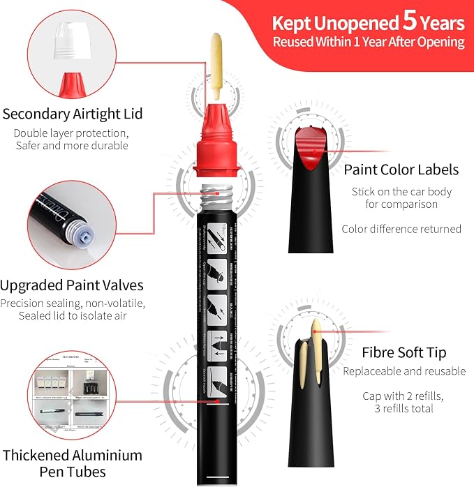 Carhoo C68 Vegas Red Metallic Touch Up Paint Suitable For BMW, Genuine Custom Color Car Touch Up Paint, With Pen Tip & Fine Brush