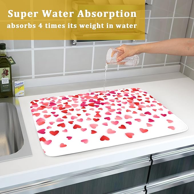 Valentine's Day Dish Drying Mat
