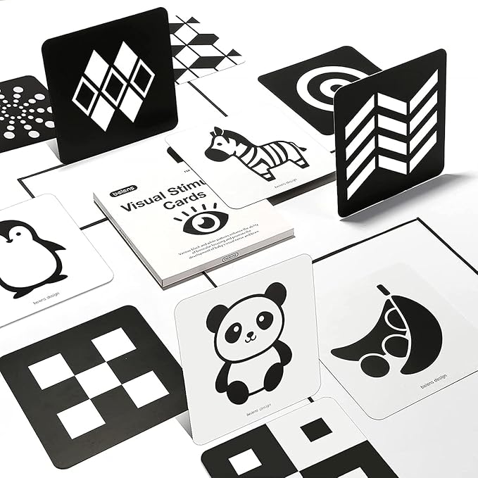 beiens High Contrast Baby Flashcards, Black White Color Newborn Brain Development Toys, Visual Stimulation Learning Activity Cards, Educational Infants Gift (Black & White(for 0-3 Months))
