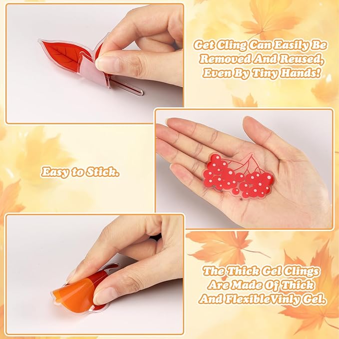 MARFOREVER 50 PCS Fall Gel Window Clings Stickers Reusable Autumn Maple Leaves Thick Gel Clings Decals for Kids Classroom Toddlers Home Thanksgiving Party Supplies Window Glass Decorations