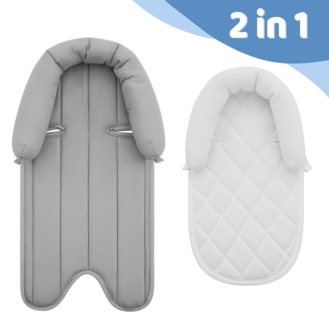 Pro Goleem Infant Car Seat Insert, Babybody Support for Toddler, Soft Minky Preemie Car Seat Insert, 2-in-1 Reversible, Perfect for Carseats, Strollers, Swings, White and Grey