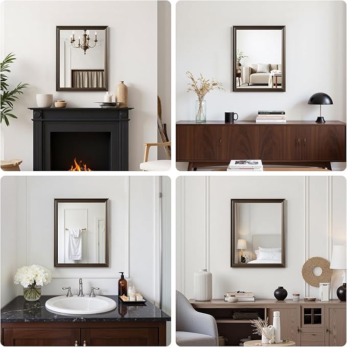 Retro Copper Effect Framed Wall Mirror, 36x40 Rectangle Mirror,