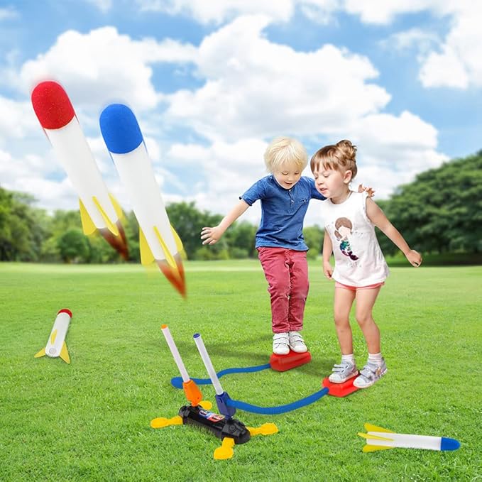 Rocket Launcher for Kids, Outdoor Duel Game Foam Jump Rocket Launcher Toy with 8 Flashing Foam Rockets for 5, 6, 7, 8 Ages Boys or Girls Birthday Toy & STEM Gifts