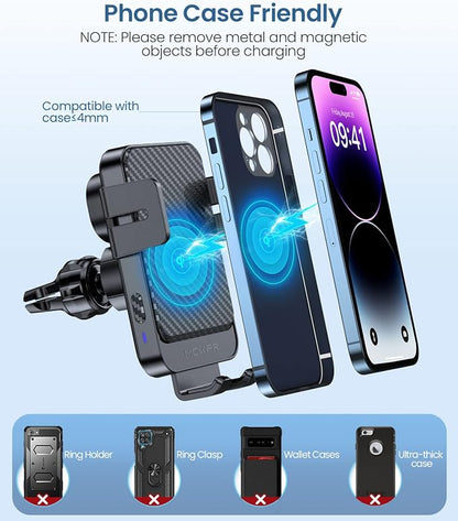 Wireless Car Charger, MOKPR 15W Fast Charging Auto-Clamping Car Mount Universal Hands-Free Car Charger Mount for Dash Windshield Air Vent Compatible with iPhone 16 15/14/13/12, Samsung S23/S22/S21,etc