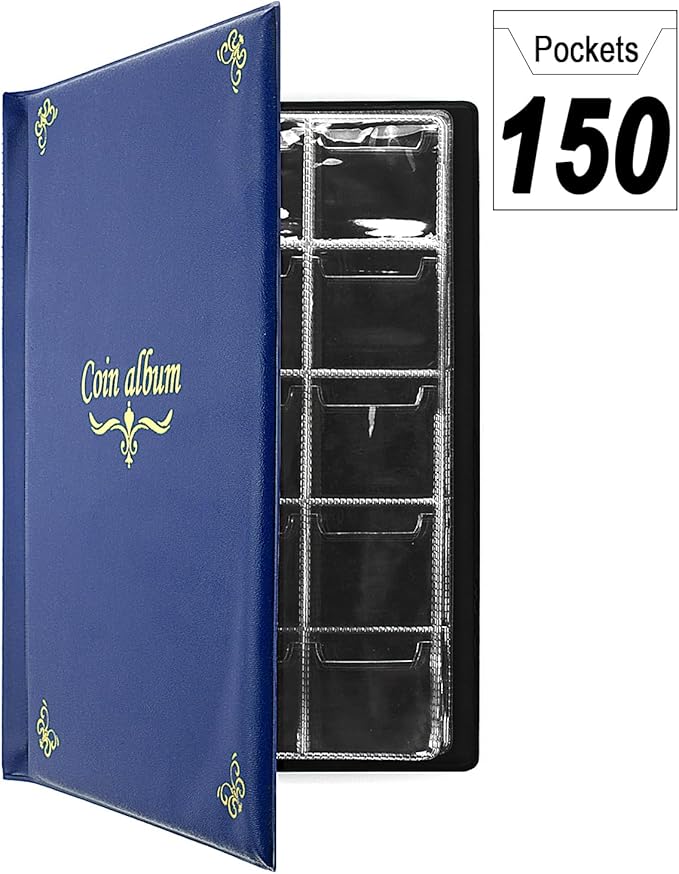 150 Pockets Coin Album, Penny Collecting Book, Souvenir Coins Collection Holder, Ideal for Pressed Pennies Passport, Hobby Coin Collector, Money Specie Display Storage Case (English, Blue)