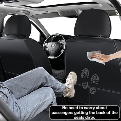 Black Car Seat Covers Complete Set, Universal Car Seat Covers for Cars, Premium Waterproof Leather, Protect & Upgrade Car Interiors, Airbag Compatible, Easy to Install & Clean Up