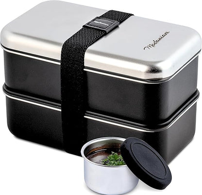 Stackable Stainless Steel Bento Box Adult |leak proof| Stainless Steel Lunch Box container| Metal Bento box|Lunch Container Food storage |large compartment| bentobox| Non toxic|Black