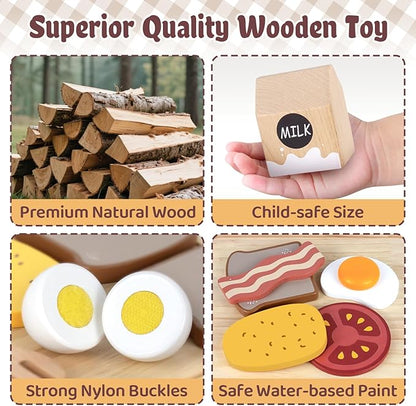 Airlab Toy Food for Toddler 3-5 Pretend Play Kids Kitchen Playset Breakfast Cutting Food Girl Boy Birthday Gift Age 3 4 5 6 Year Old Wood Educational Toys Kitchen Accessories