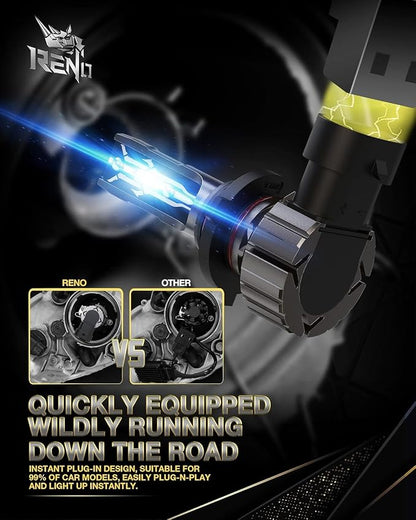 RENO 9005 9006 Bulb Combo, 9006 9005 Fog Bulbs Fanless 6500K 800% Brighter HB4 9006/HB3 9005 Light Bulbs Auxiliary Fog 52000LM Plug and Play, 4 Pack