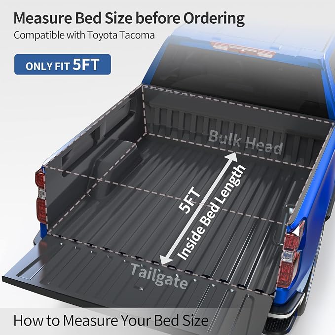 oEdRo Soft Tri-fold Truck Bed Tonneau Cover Compatible with 2005-2015 Toyota Tacoma with 5ft Bed, Fleetside with Track Rail System