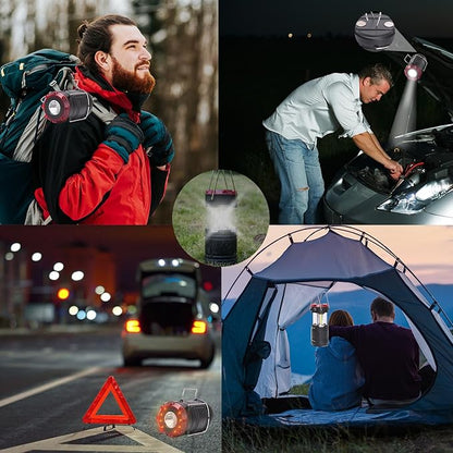 Lichamp Collapsible 2-Pack Camping Lanterns, 300LM COB Light & 150LM Flashlight with Red Strobe/SOS, Magnetic Base, Battery-Powered for Hiking, Power Outages and Emergency