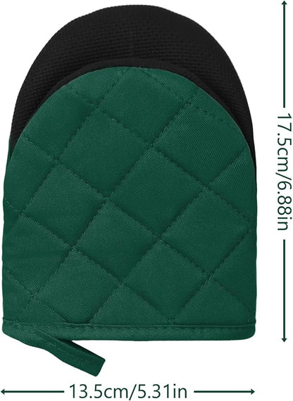 Short Oven Mitts, Heat Resistant 500°F, Silicone Grip Kitchen Gloves, Non-Slip