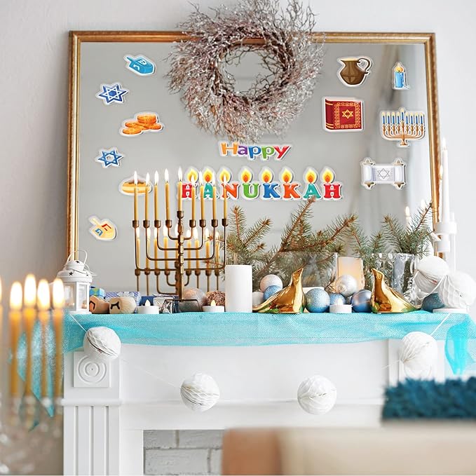 20 PCS Hanukkah Thick Gel Clings Chanukah Window Gel Clings Decals Stickers for Kids Toddlers and Adults Home Airplane Classroom Nursery Winter Holiday Party Supplies Decorations Removable and