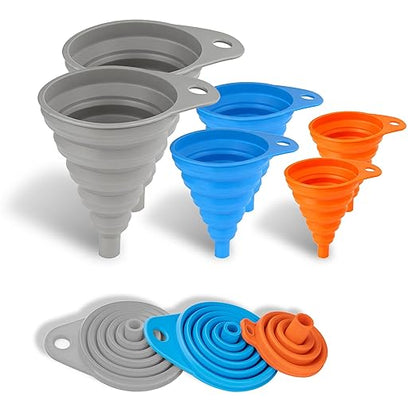 6 Pcs Funnels for Kitchen Use Filling Bottles, Silicone Funnel Small and Large