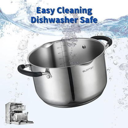 6 Quart Stainless Steel Stock Pot with Strainer Glass Lid,6 Qt Soup Pot Multipurpose Stockpot with Pour Spout,Stay-cool silicone Handle.