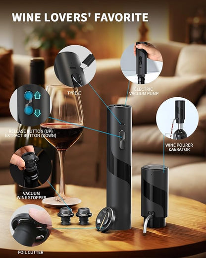 CIRCLE JOY Electric Wine Bottle Opener Set Rechargeable 7-in-1 Wine Set