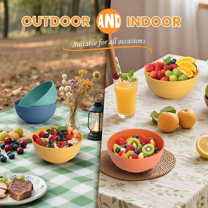 Homienly Large Bowls, 60 Oz Salad Bowls, Large Cereal Bowls, 8PCS Unbreakable Wheat Straw Serving Bowls for Pho, Popcorn, Soup & Oatmeal, Microwave & Dishwasher Safe for Kitchen, Camping (Multi)