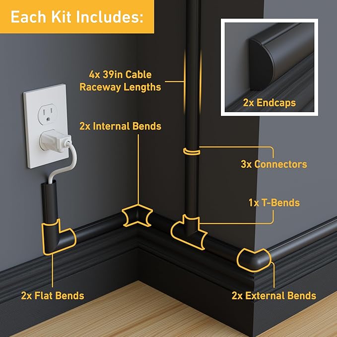 D-Line 13.12ft Cord Hider Kit, Patented Cable Cover, Hide Wires on Wall