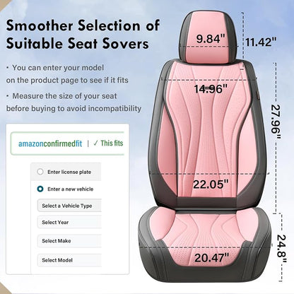 Coverado Seat Covers Full Set, Leather Car Seat Covers, Waterproof Seat Covers for Cars, Front and Back Seat Covers, Car Seat Protectors Car Seat Cushions Universal Fit for Most Cars, Gray&Pink