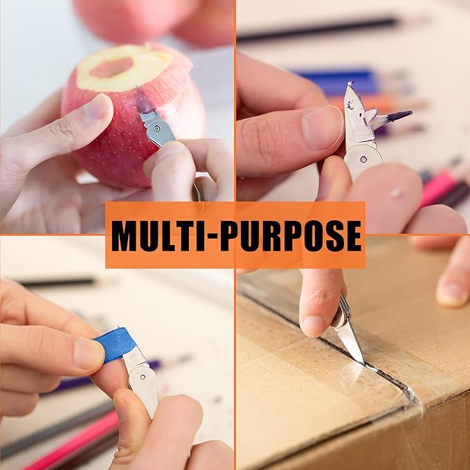 Stainless steel mini folding knife, portable key chain knife and small portable grindstone and outdoor fishing hook grinding tool, suitable for camping, hiking and outdoor.