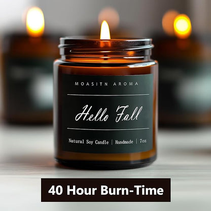 MOASITN Hello Fall Scented Candles for Home| Natural Soy Fall Candle| Handmade Long Lasting Aromatherapy Candle| Jar Candel Gift for Women,Men| as Halloween,Birthday,Relaxing Gifts| 7oz