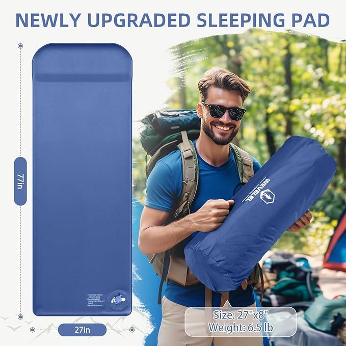 Memory Sleeping Pad, 3.1" Ultra-Thick Foam Sleeping Mats for Camping, Easy Inflate&Deflate,9.5 R-Value Insulated Camping Mattress Pad with Pillow, for Car Travel Tent
